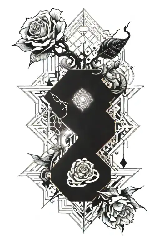 Rose, sands of time roots growing outwards tattoo design idea