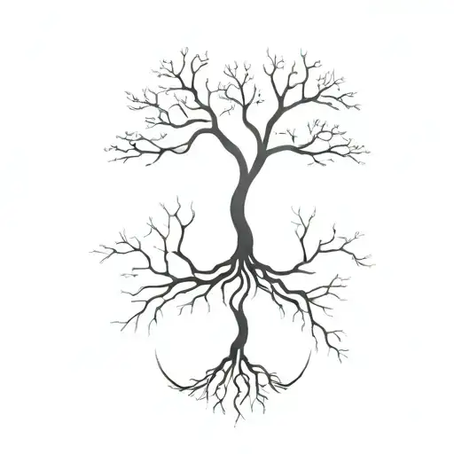 In style of minimal , a tree with roots with DNA between it tattoo design idea