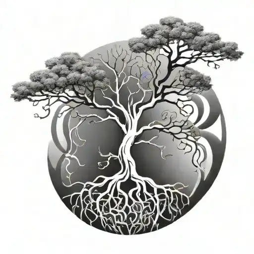 In style of minimal , a tree with roots with DNA between it tattoo design idea