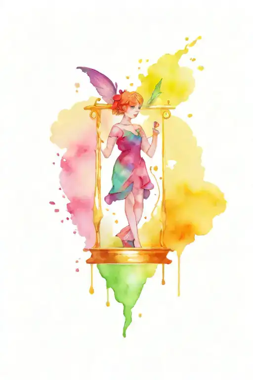 peter pan holding time in hourglass filled tattoo design idea
