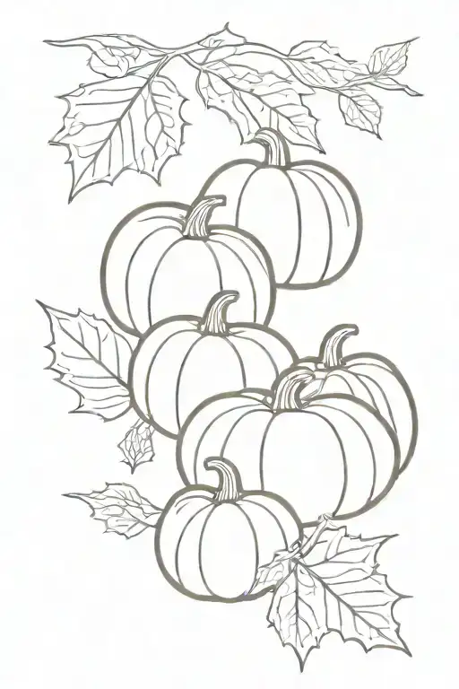 pumpkins and fall leaves tattoo design idea