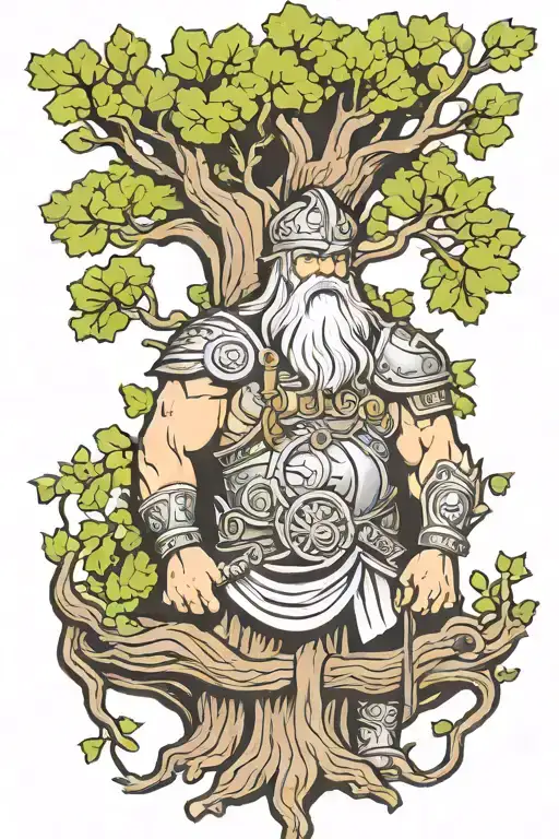 simple Odin the Norse god and oak tree  tattoo design idea