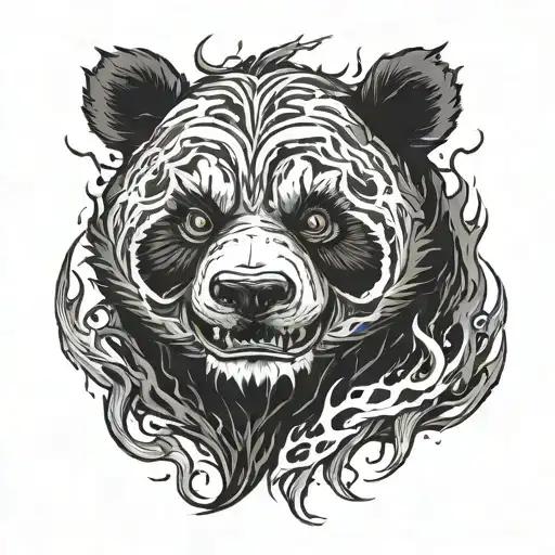 demonic panda face surrounded by black fire  tattoo design idea