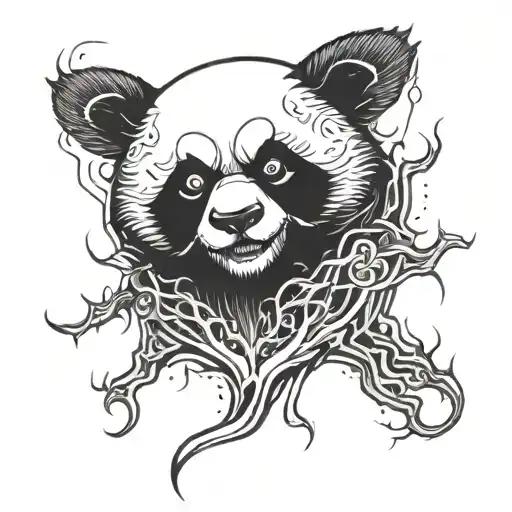 demonic panda face surrounded by black energy tattoo design idea