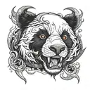 devil panda face surrounded by black energy tattoo design idea