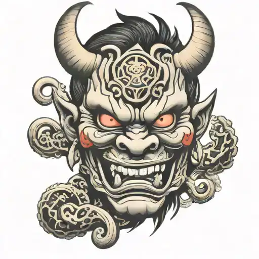 oni demon mask tattoo design idea