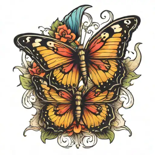 2 face  butterfly  tattoo design idea
