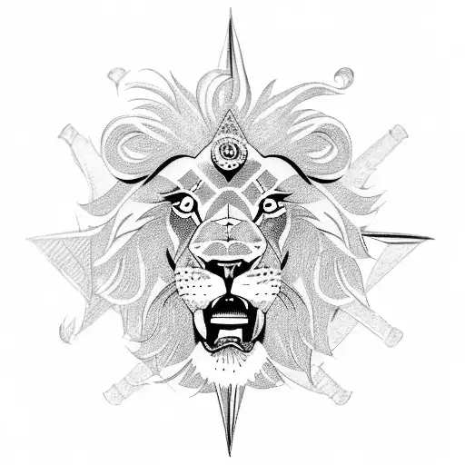  lion and compass tattoo design idea