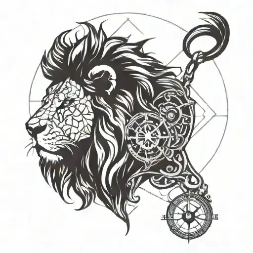 lion with a compass tattoo design idea