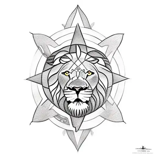  lion and compass tattoo design idea