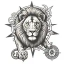 lion with a compass tattoo design idea