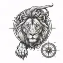 lion with a compass tattoo design idea