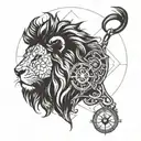 lion with a compass tattoo design idea