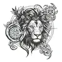 lion with a compass tattoo design idea