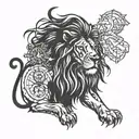 lion with a compass tattoo design idea