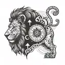 lion with a compass tattoo design idea