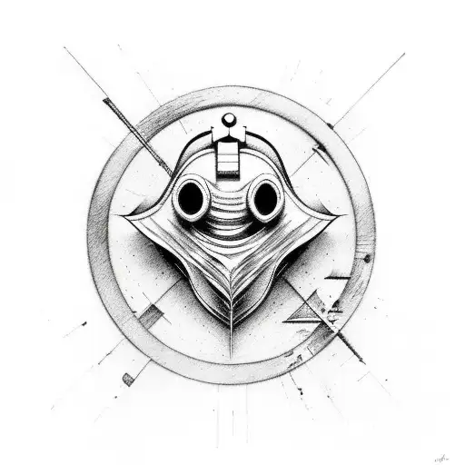 abstract line, plague doctor, cryptic number 4 and symbols X08 tattoo design idea