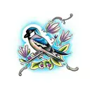A magpie with flowers tattoo design idea