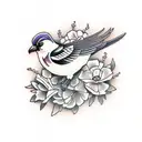 A magpie with flowers tattoo design idea