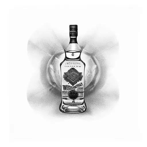 whiskey bottles, 5 bullets tattoo design idea