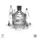 whiskey bottles, 5 bullets tattoo design idea