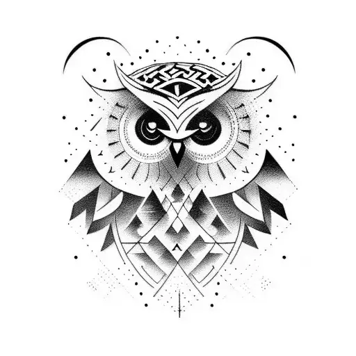 Nordic Style black ink tattoo for a full shoulder down to the elbow. include an owl in the image tattoo design idea