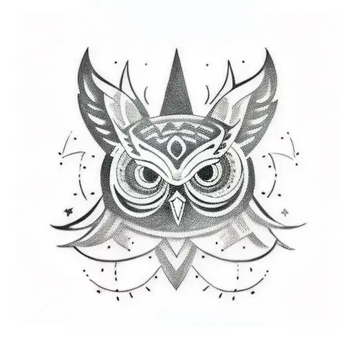 unique Nordic Style black ink tattoo for a full shoulder down to the elbow. include an owl in the image, stylized and wi tattoo design idea