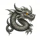 small black ink dragon wrapped around collarbones tattoo design idea