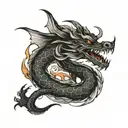 small black ink dragon wrapped around collarbones tattoo design idea