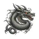 small black ink dragon wrapped around collarbones tattoo design idea