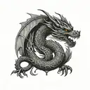 small black ink dragon wrapped around collarbones tattoo design idea