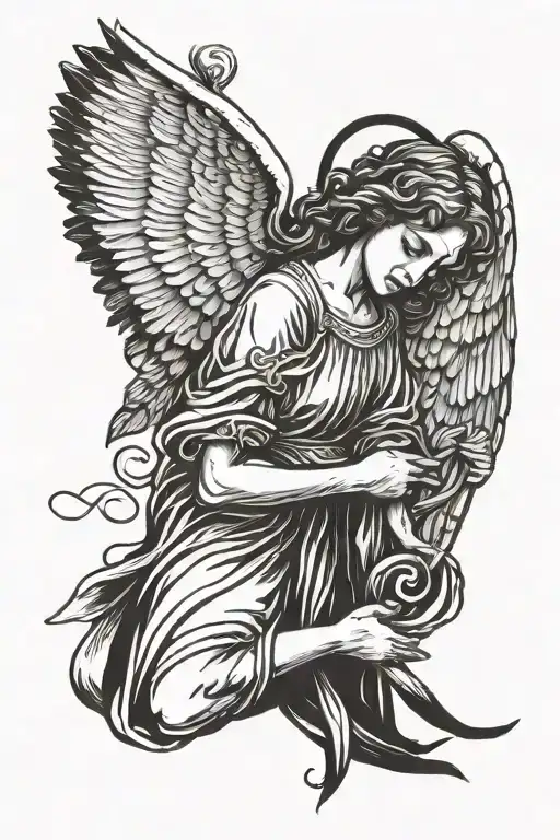 crying guardian angel tattoo design idea
