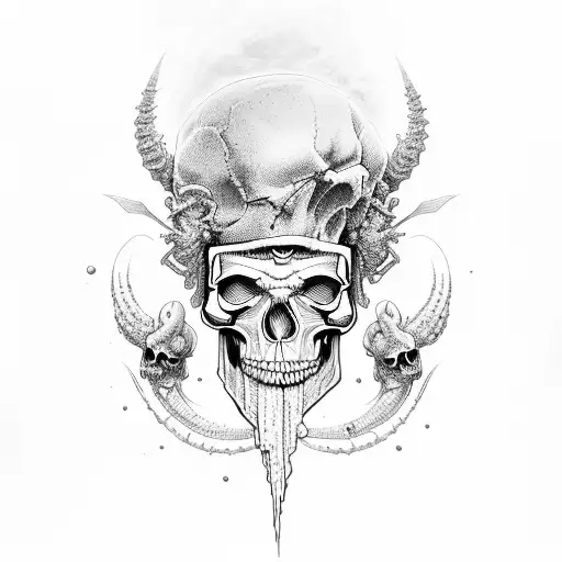 skull with worms tattoo design idea
