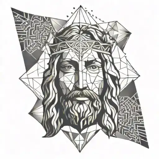 A geometric design incorporating elements of Jesus's face and the sky, creating a modern and unique tattoo tattoo design idea