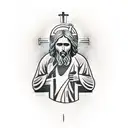 man in front of the cross and face jesus tattoo design idea