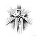 man in front of the cross and face jesus tattoo design idea