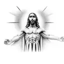 man in front of the cross and face jesus tattoo design idea