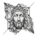 A geometric design incorporating elements of Jesus's face and the sky, creating a modern and unique tattoo tattoo design idea