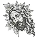 A geometric design incorporating elements of Jesus's face and the sky, creating a modern and unique tattoo tattoo design idea