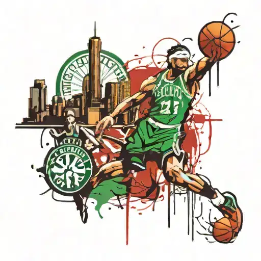 Boston Celtics with Boston skyline  tattoo design idea
