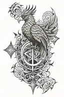 Phoenix rising from flames, 3d compass and anchor   tattoo design idea