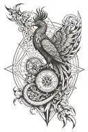 Phoenix rising from flames, 3d compass and anchor   tattoo design idea