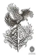 Phoenix rising from flames, 3d compass and anchor   tattoo design idea