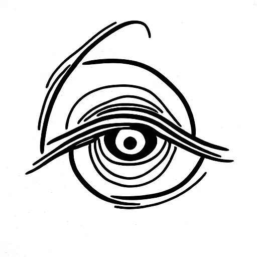 Eye tattoo: Patchwork-style with infinity symbol inside sclera. Pupil mad and simple. Below, helical motion of planets/m tattoo design idea
