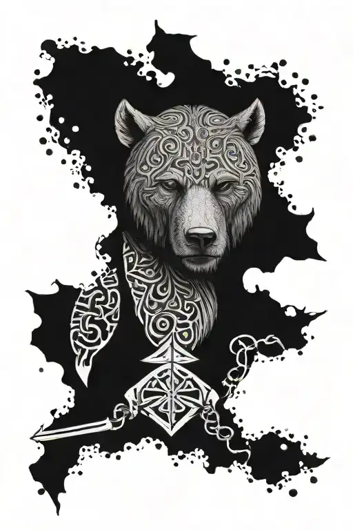 viking runes, scandinavia, bear head tattoo design idea