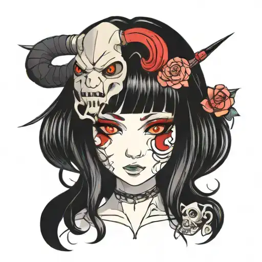 japanese horror anime girl tattoo design idea