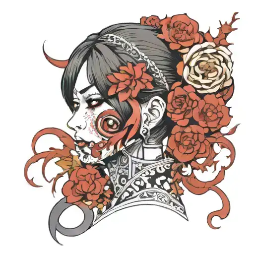 split face anime horror  girl tattoo design idea
