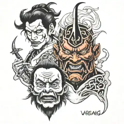 japanese horror movie villains tattoo design idea