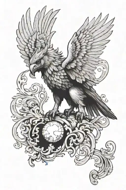 gryphon with four eyes standing in a menacing pose tattoo design idea