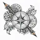 compass arrow half circle form left forearm with tattoo design idea